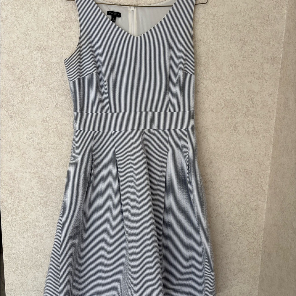 Talbots Seersucker Pleated A-line Midi Dress